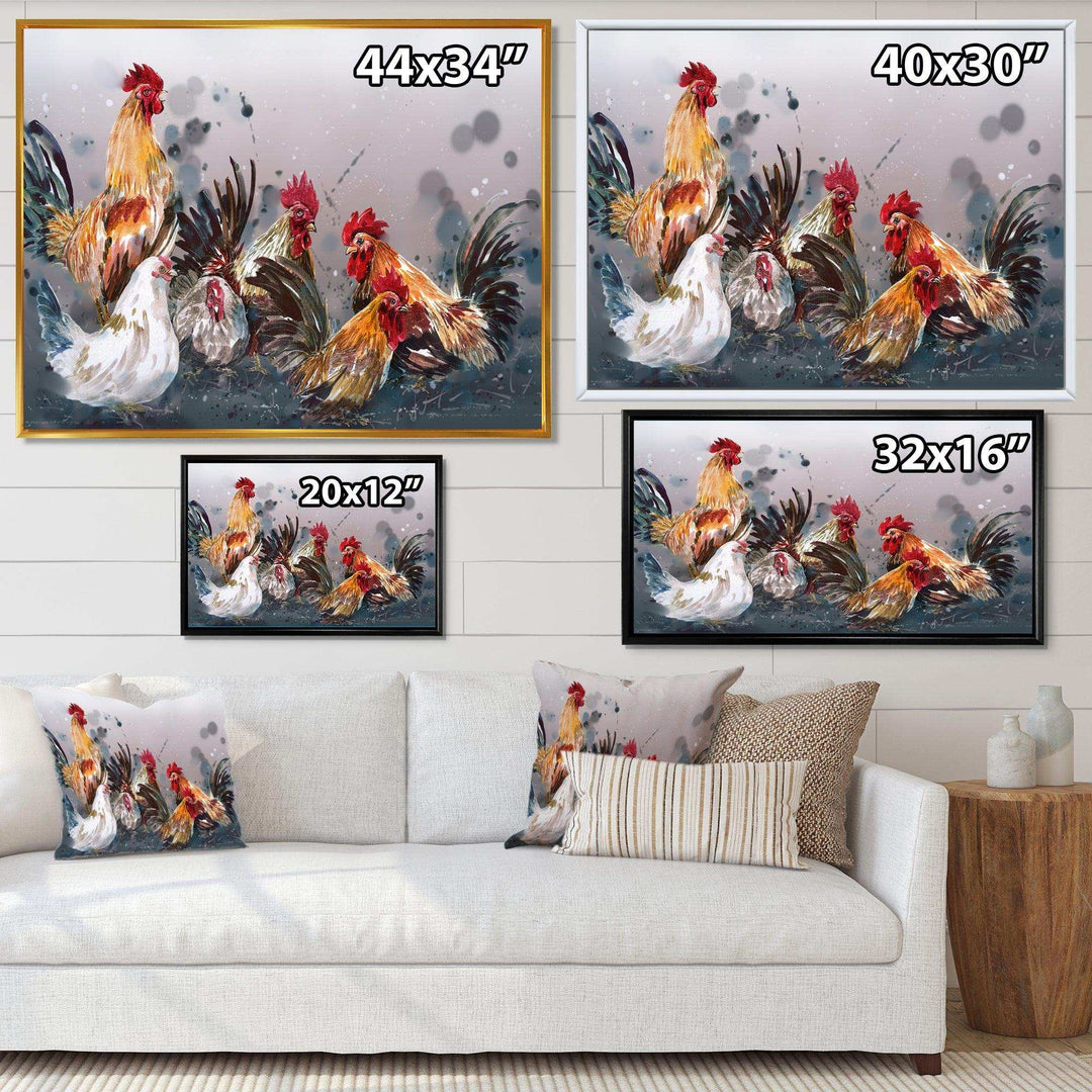 Group of Rooster in Gray Farm background