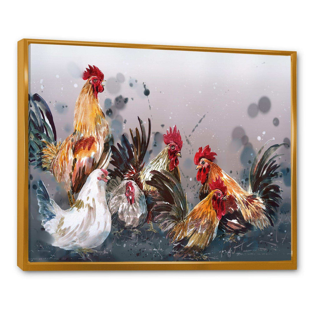 Group of Rooster in Gray Farm background
