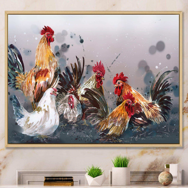 Group of Rooster in Gray Farm background