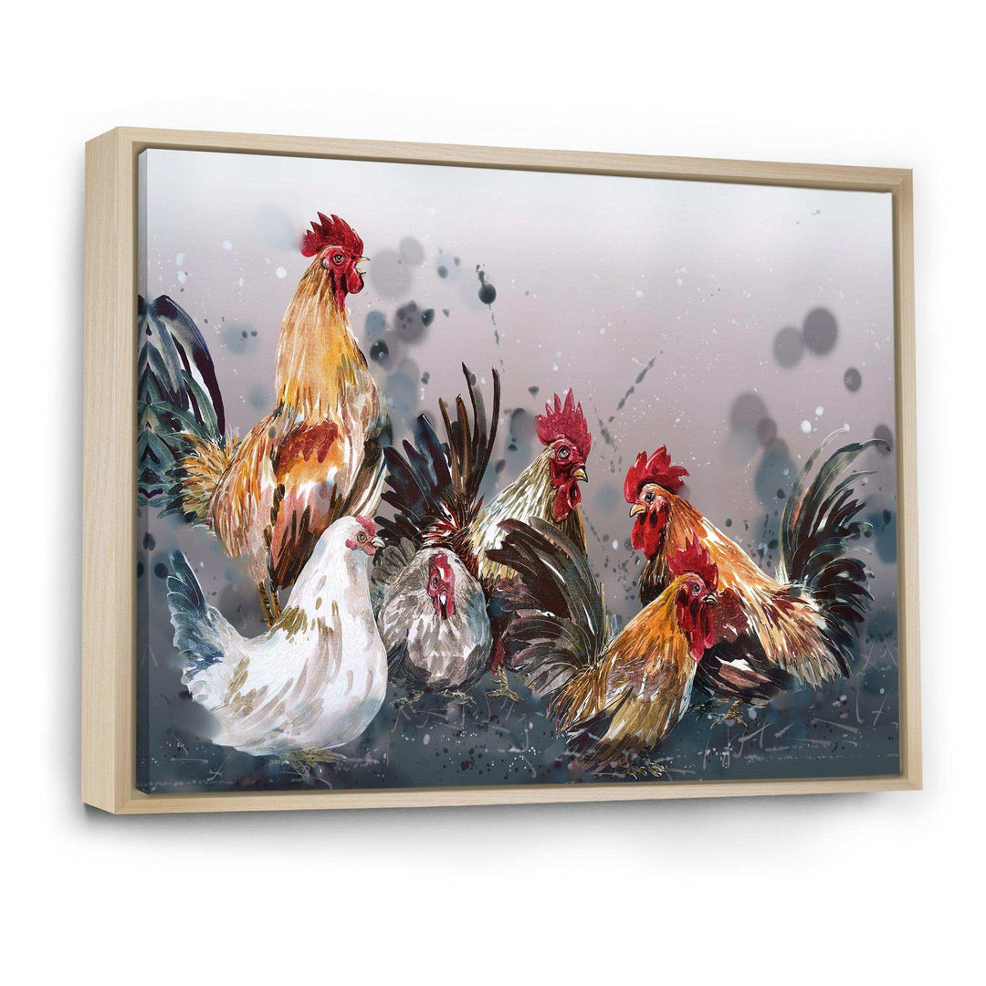 Group of Rooster in Gray Farm background
