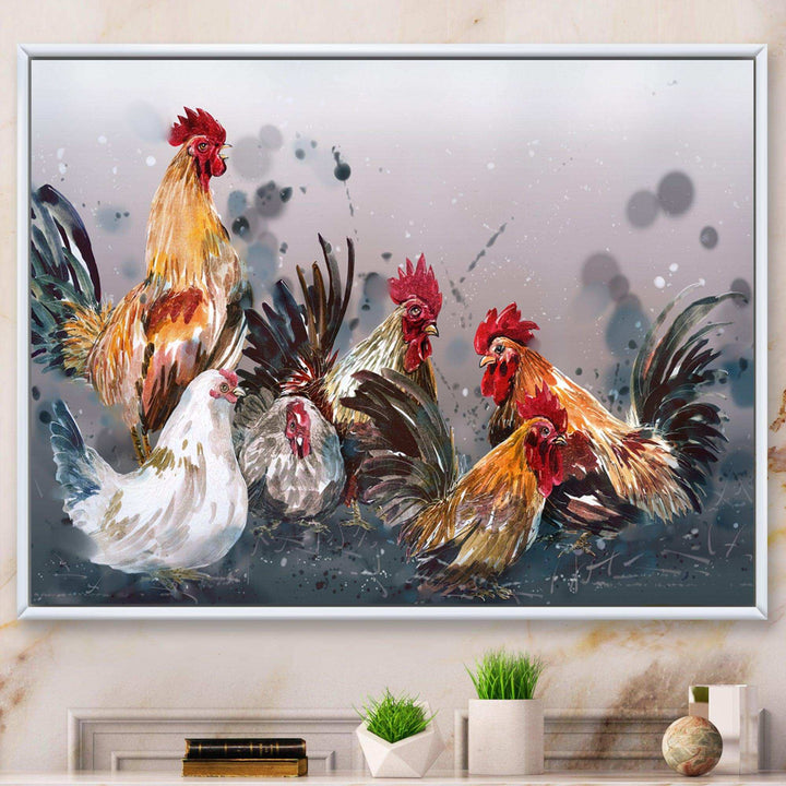 Group of Rooster in Gray Farm background