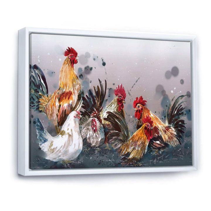 Group of Rooster in Gray Farm background