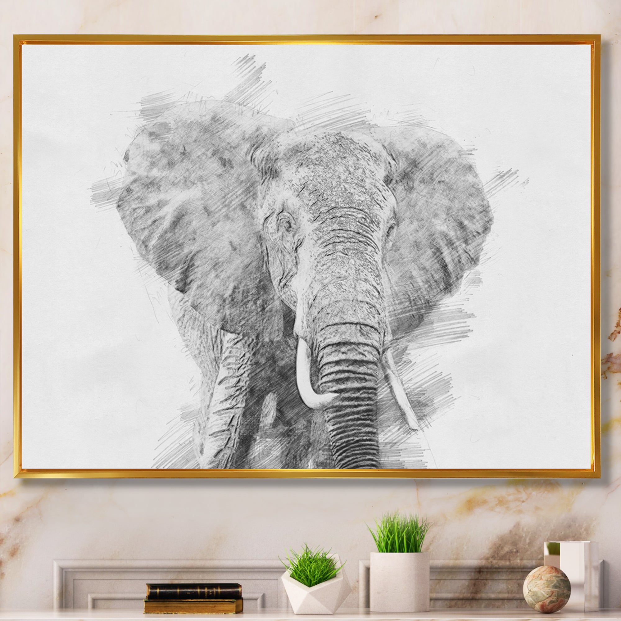 Black and White Elephant Sketch