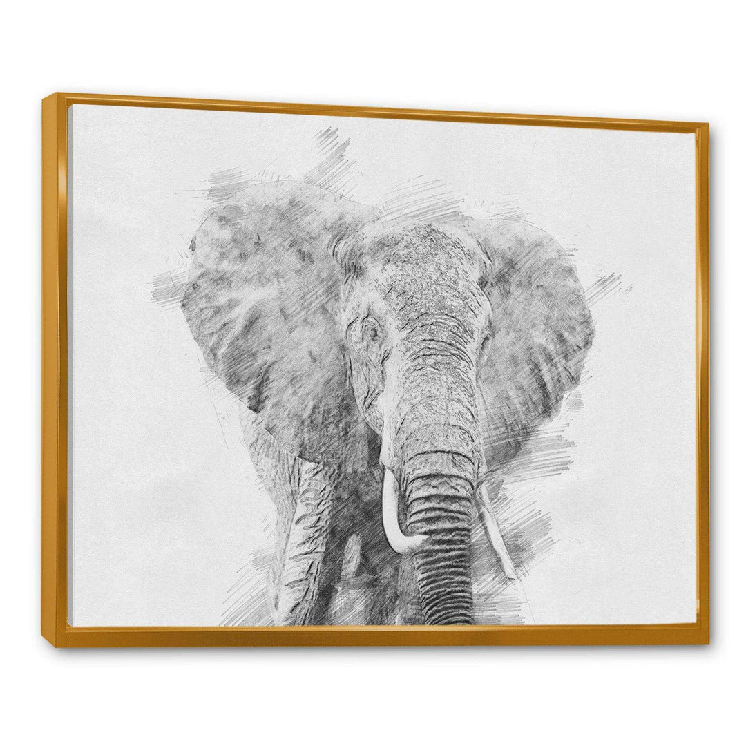 Black and White Elephant Sketch - Traditional Living Room Wall Decor
