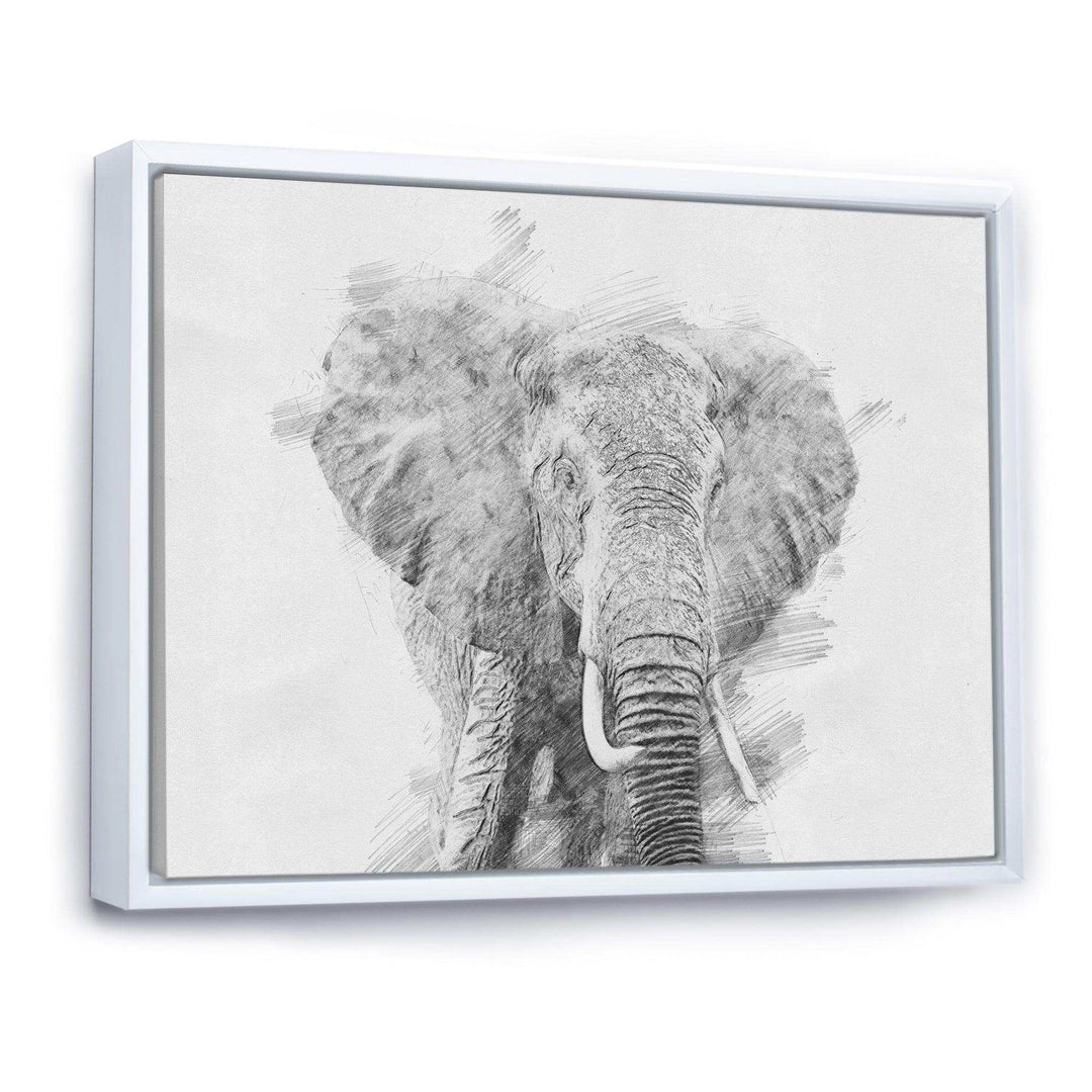 Black and White Elephant Sketch - Traditional Living Room Wall Decor