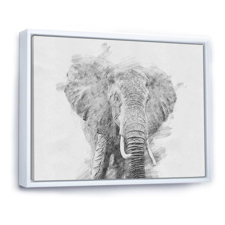 Black and White Elephant Sketch - Traditional Living Room Wall Decor