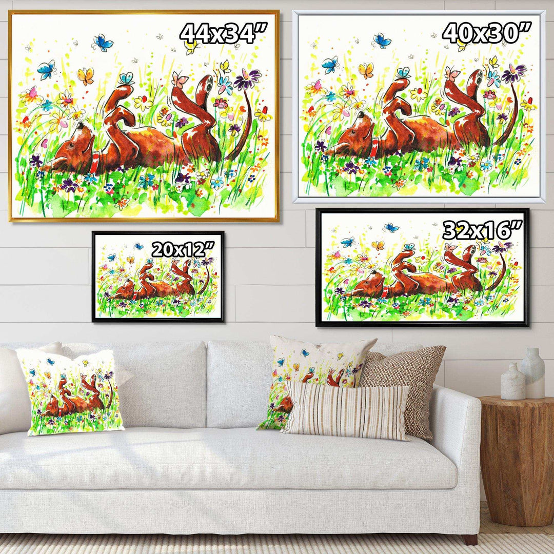 Happy Brown dog with Flowers and Butterfly
