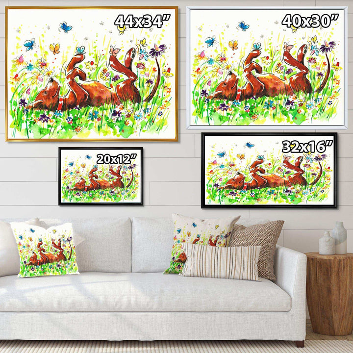 Happy Brown dog with Flowers and Butterfly