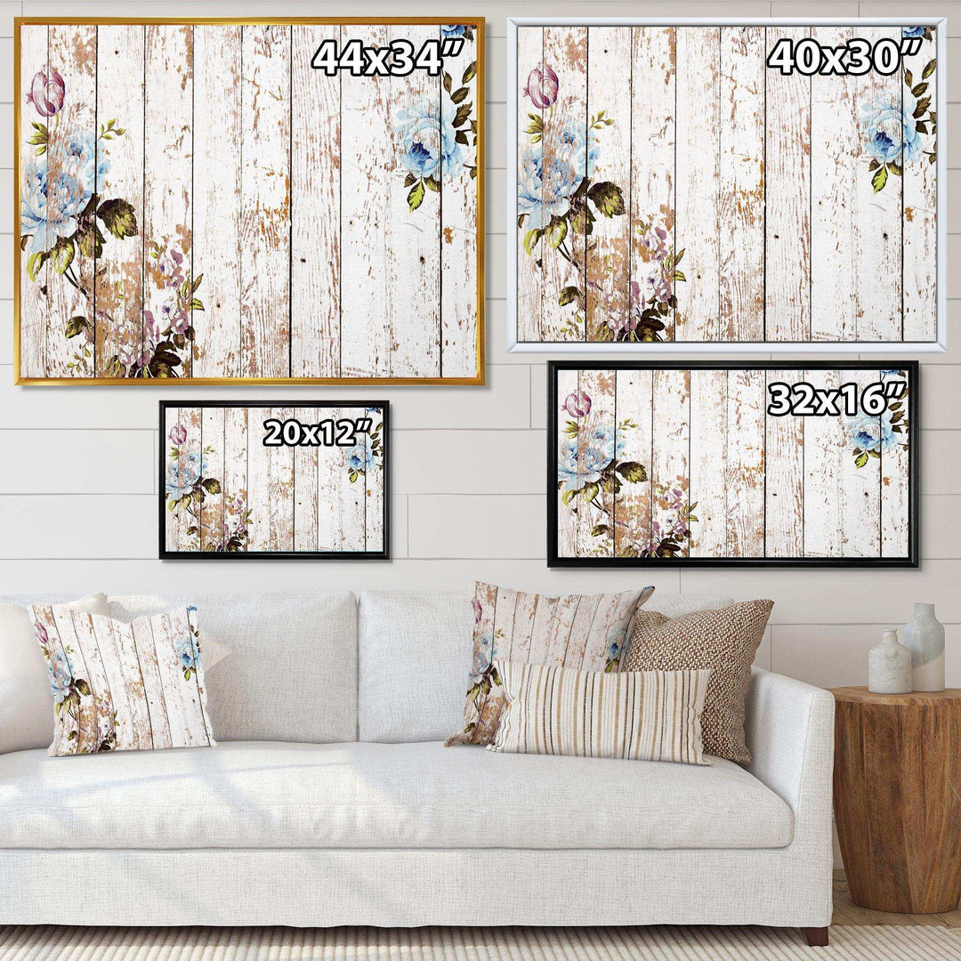 Shabby chic roses on wooden texture - Farmhouse Canvas Wall Art