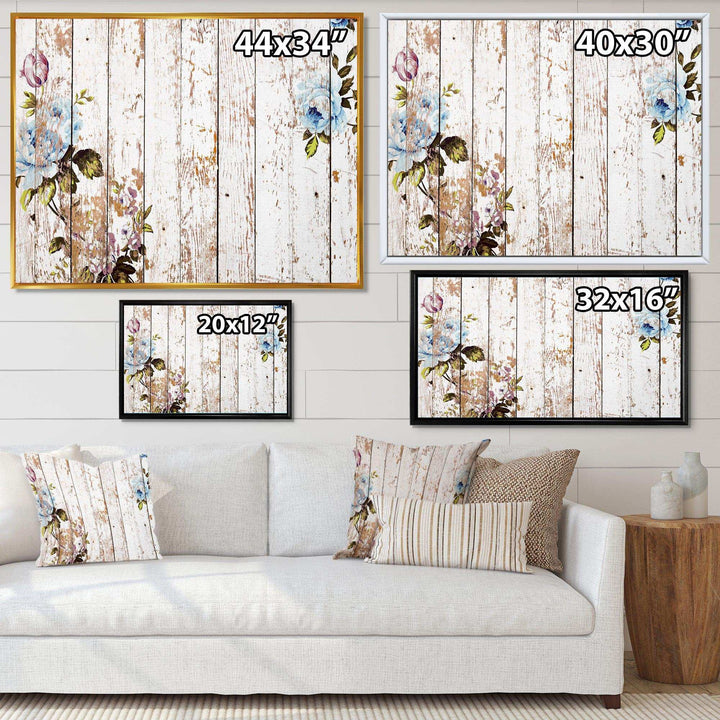 Shabby chic roses on wooden texture - Farmhouse Canvas Wall Art