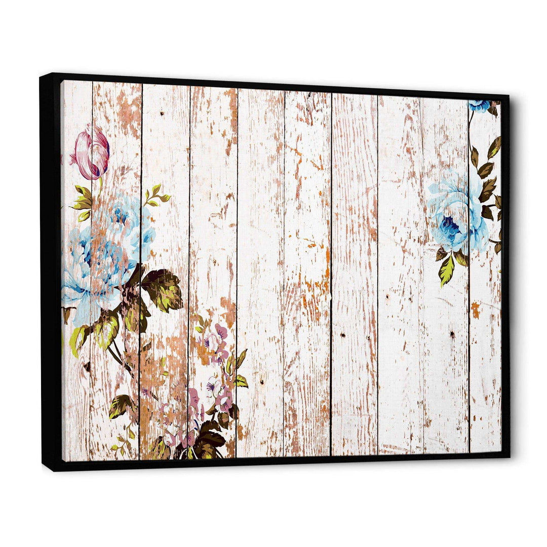 Shabby chic roses on wooden texture - Farmhouse Canvas Wall Art