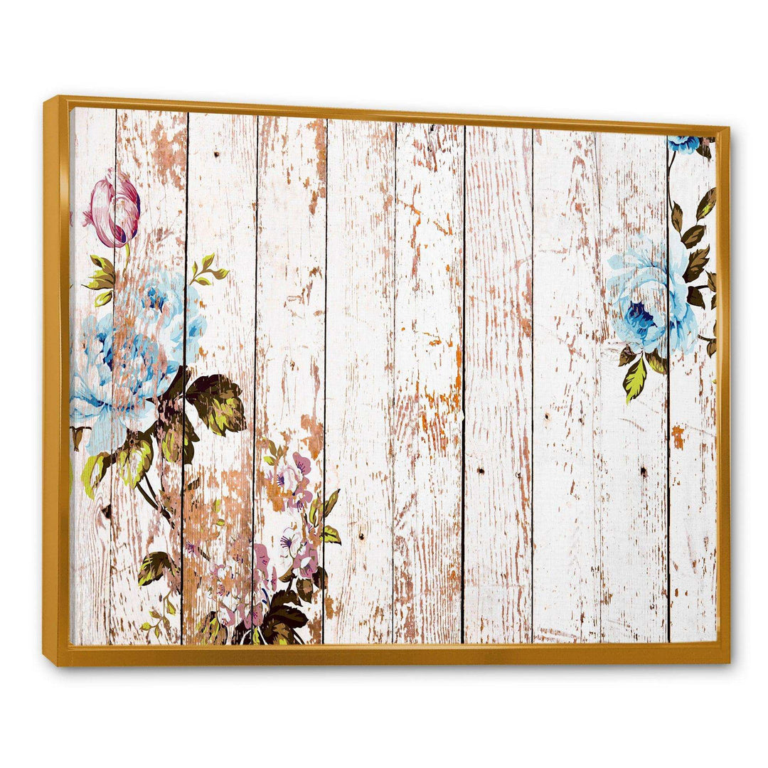 Shabby chic roses on wooden texture - Farmhouse Canvas Wall Art