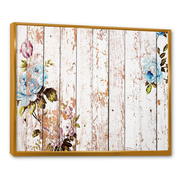 Shabby chic roses on wooden texture - Farmhouse Canvas Wall Art