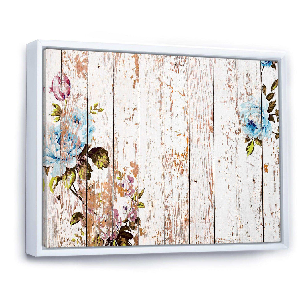 Shabby chic roses on wooden texture - Farmhouse Canvas Wall Art