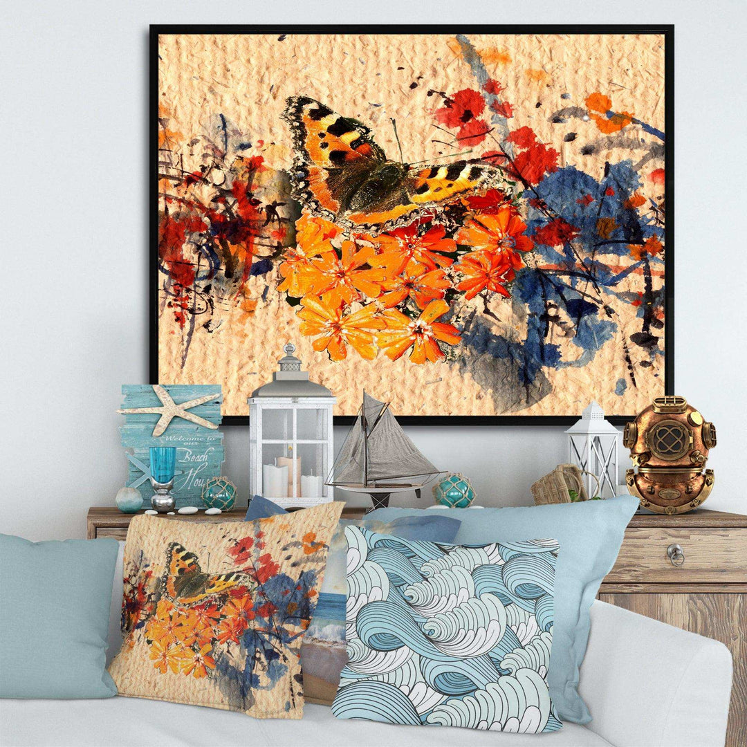 Orange Buttlerfly in Watercolor Painting - Floral Wall Art Prints
