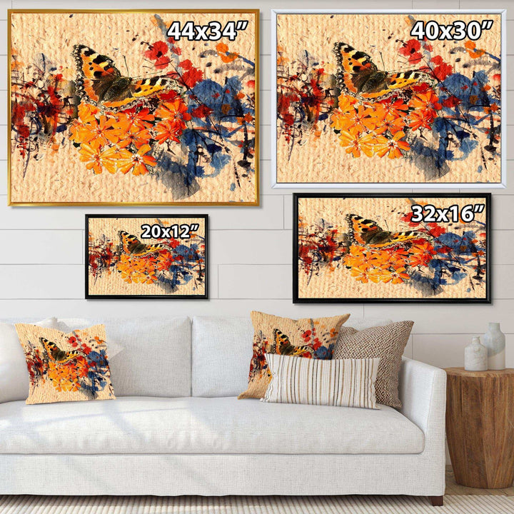 Orange Buttlerfly in Watercolor Painting - Floral Wall Art Prints