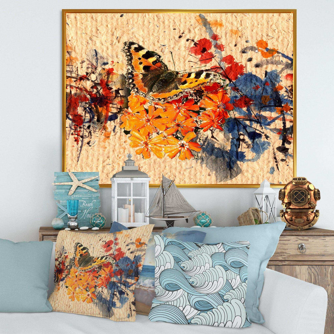 Orange Buttlerfly in Watercolor Painting - Floral Wall Art Prints