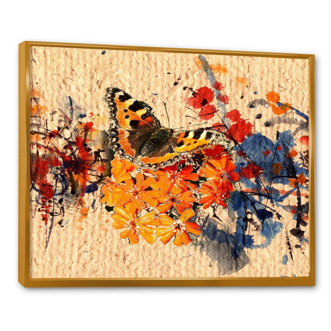 Orange Buttlerfly in Watercolor Painting - Floral Wall Art Prints