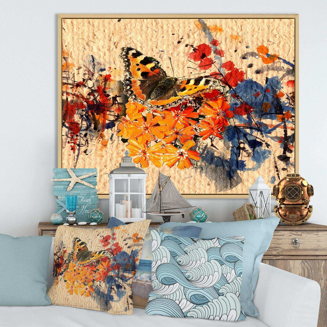 Orange Buttlerfly in Watercolor Painting - Floral Wall Art Prints
