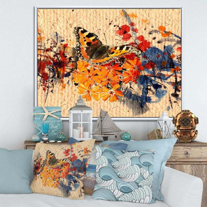 Orange Buttlerfly in Watercolor Painting - Floral Wall Art Prints