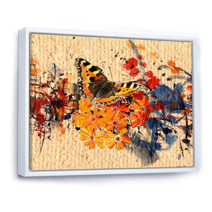 Orange Buttlerfly in Watercolor Painting - Floral Wall Art Prints