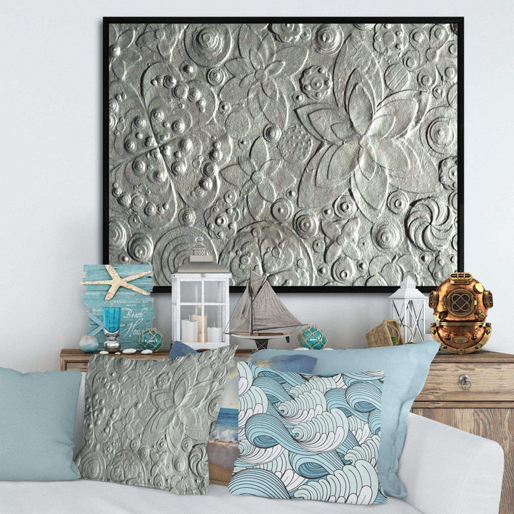 Silver flower embossing - Floral Living Room Wall Decor