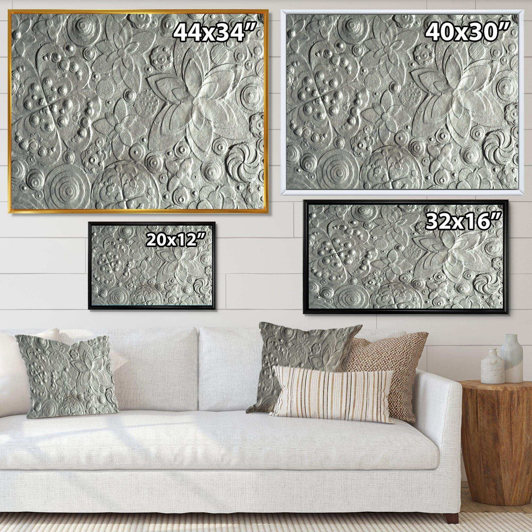 Silver flower embossing - Floral Living Room Wall Decor