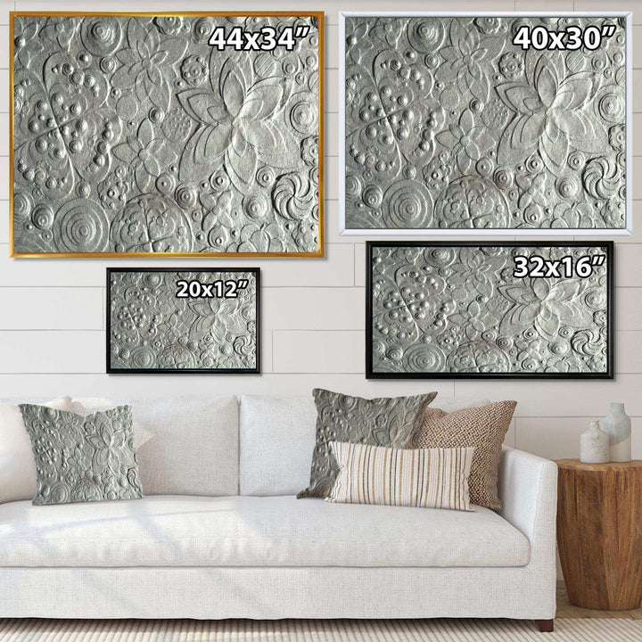 Silver flower embossing - Floral Living Room Wall Decor