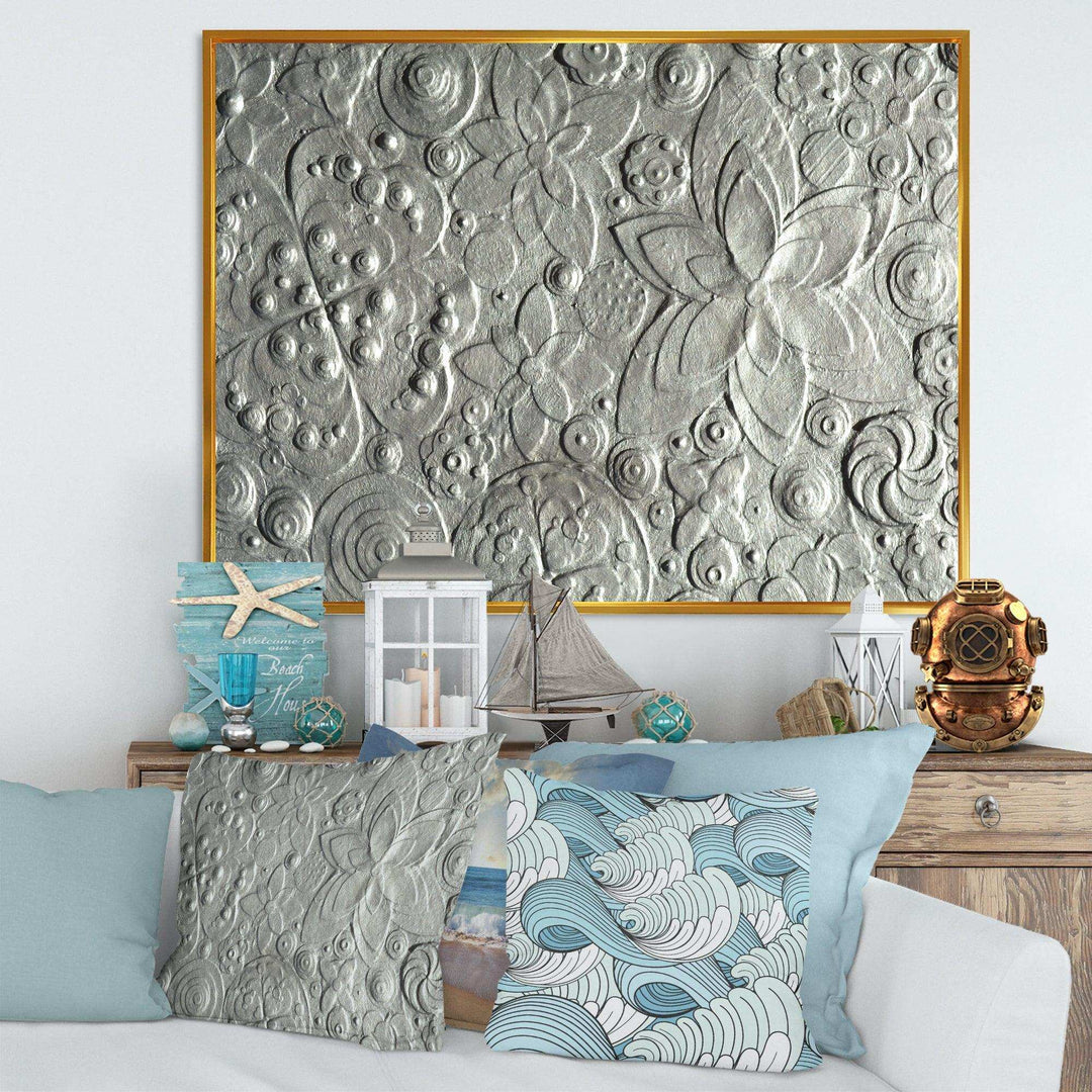 Silver flower embossing - Floral Living Room Wall Decor