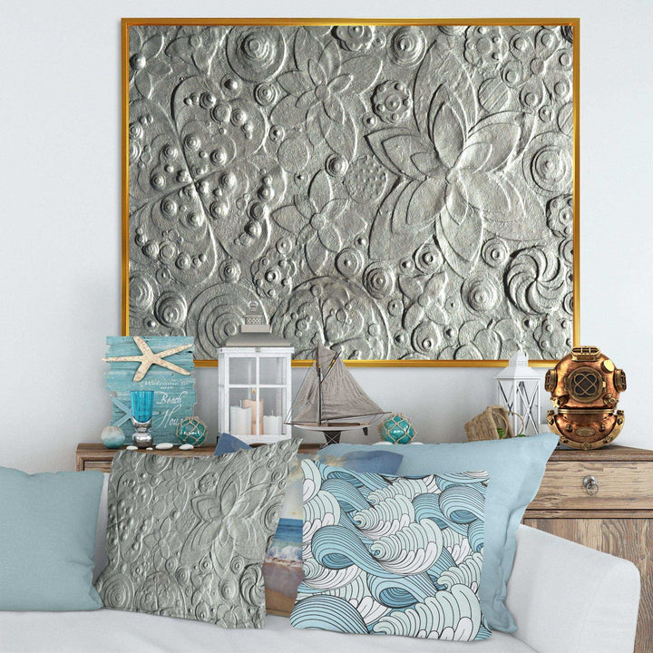 Silver flower embossing - Floral Living Room Wall Decor