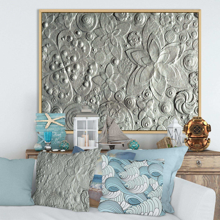 Silver flower embossing - Floral Living Room Wall Decor