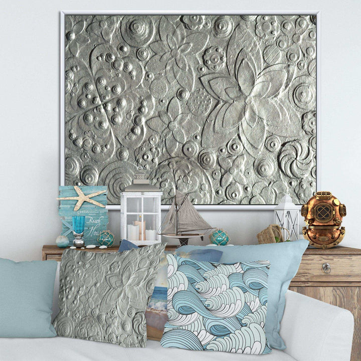 Silver flower embossing - Floral Living Room Wall Decor