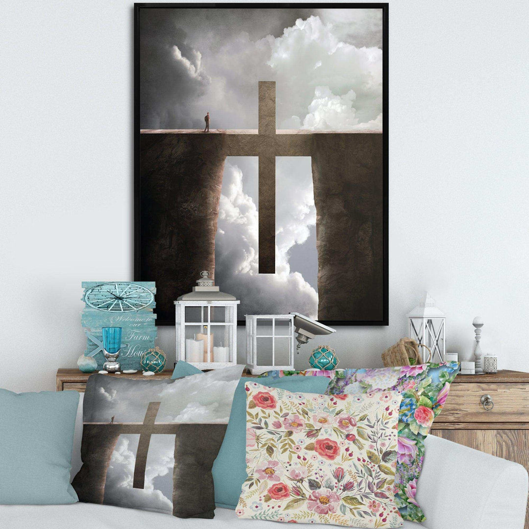 Big Cross between Two Cliffs - Landscapes Spiritual Religious Wall Art Print