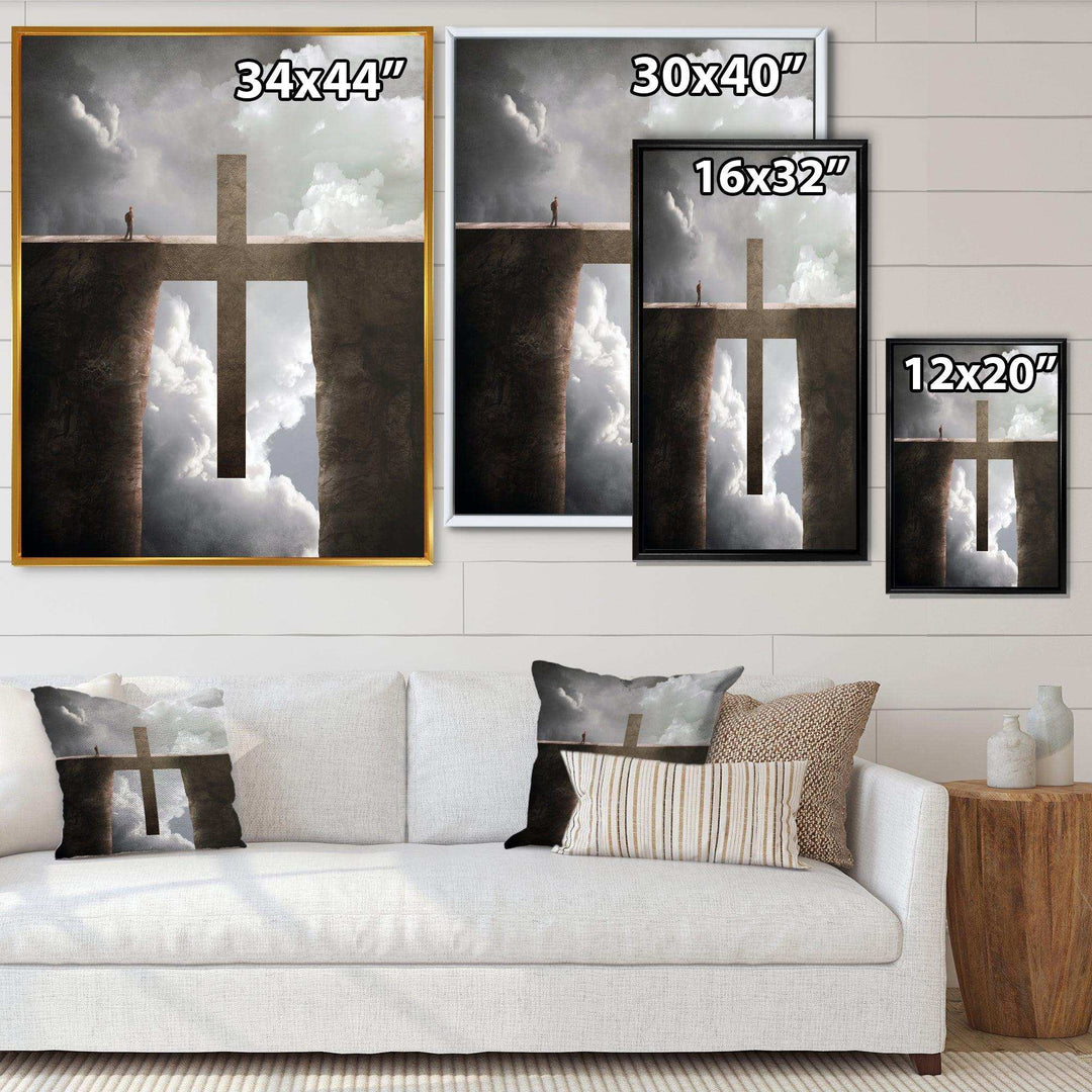 Big Cross between Two Cliffs - Landscapes Spiritual Religious Wall Art Print