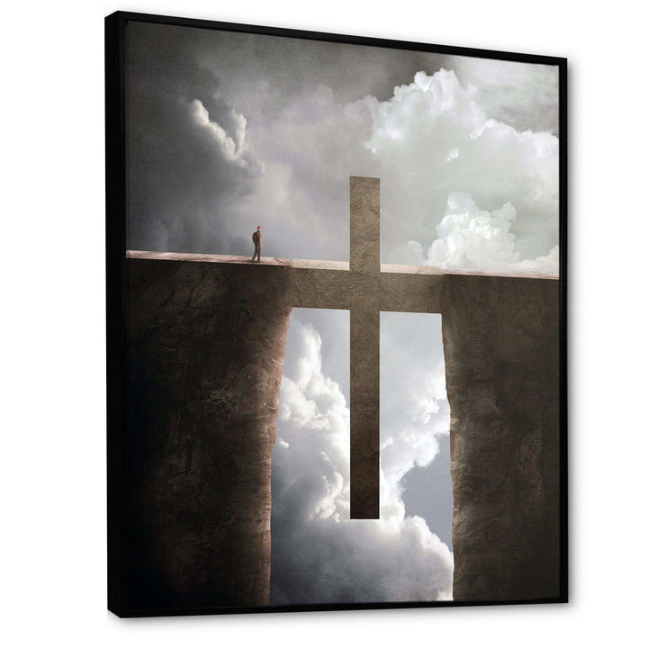 Big Cross between Two Cliffs - Landscapes Spiritual Religious Wall Art Print
