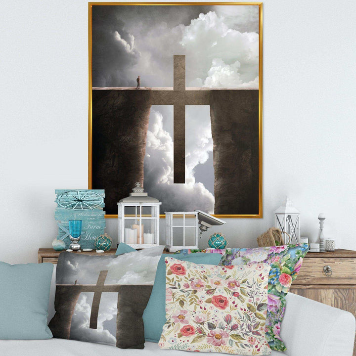 Big Cross between Two Cliffs - Landscapes Spiritual Religious Wall Art Print