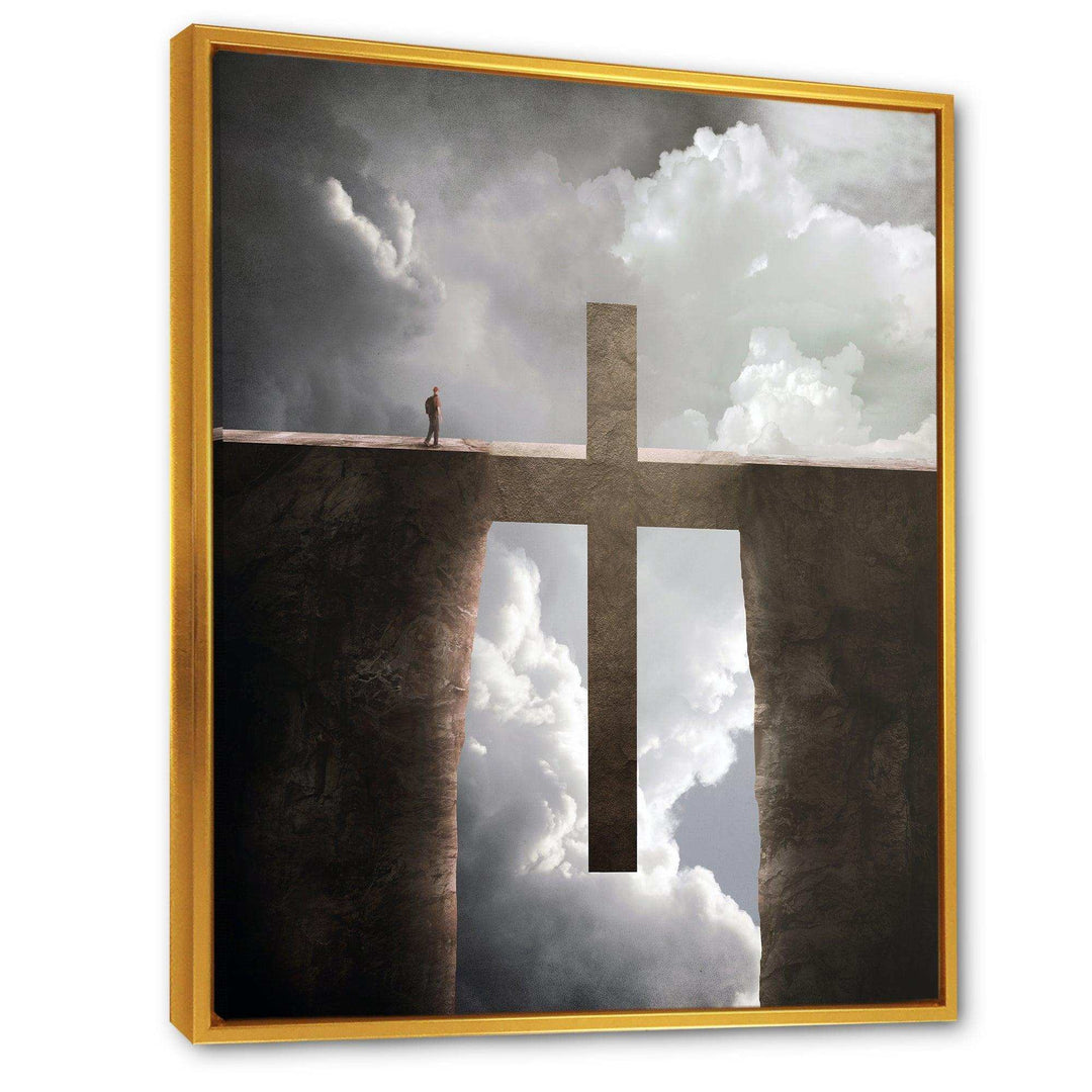 Big Cross between Two Cliffs - Landscapes Spiritual Religious Wall Art Print