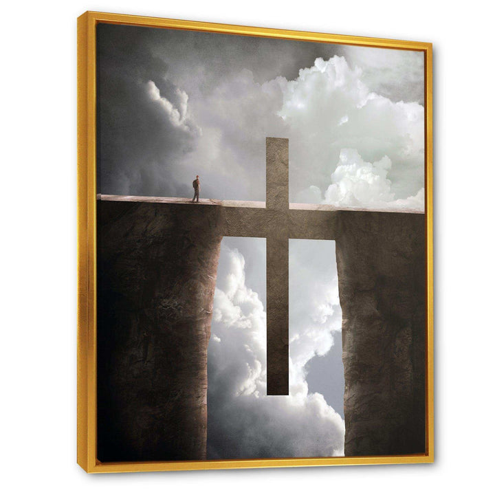 Big Cross between Two Cliffs - Landscapes Spiritual Religious Wall Art Print