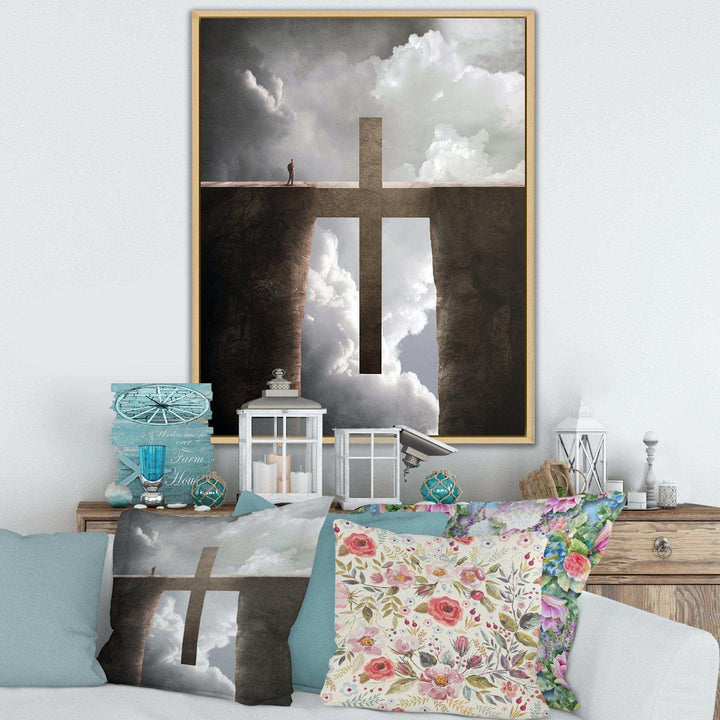 Big Cross between Two Cliffs - Landscapes Spiritual Religious Wall Art Print