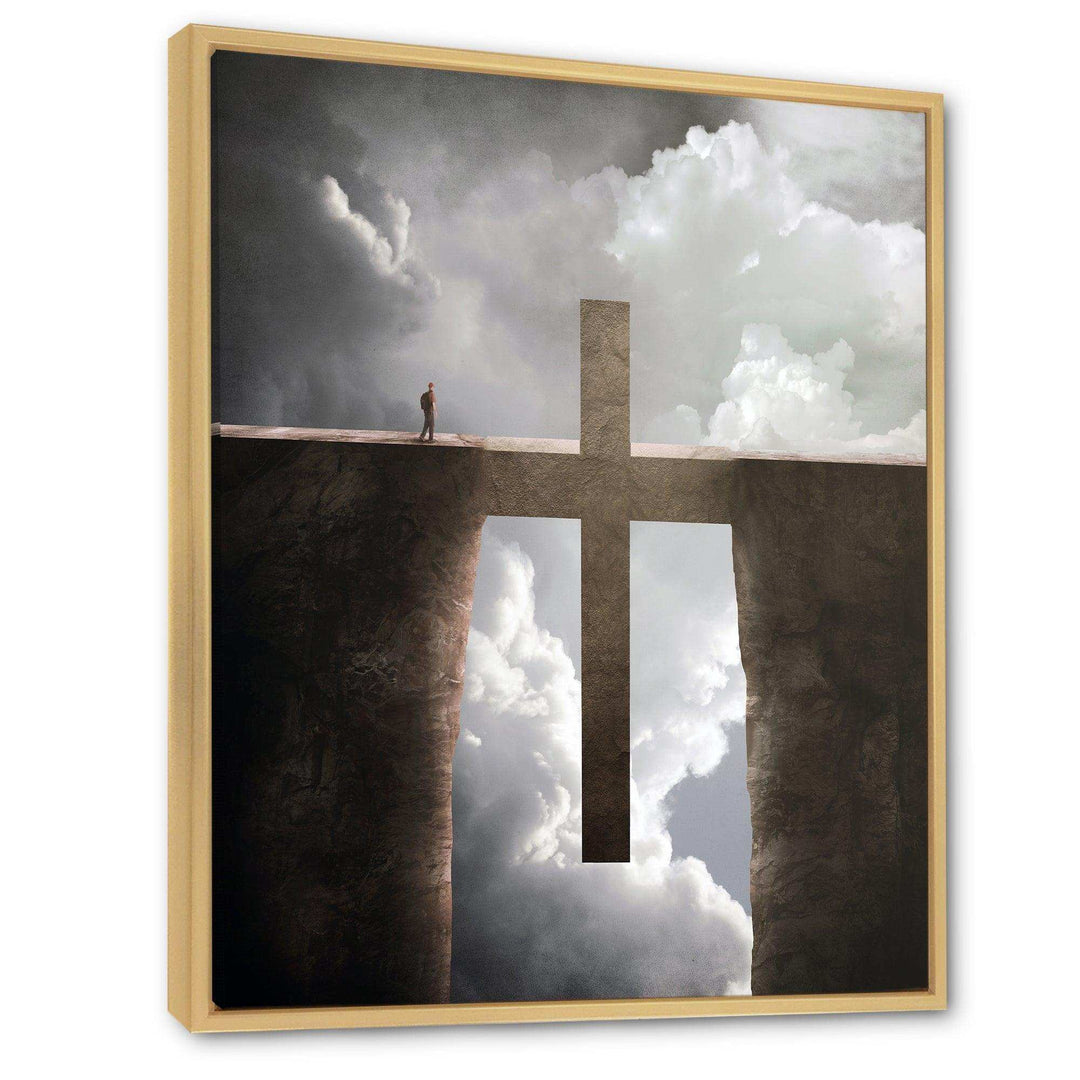 Big Cross between Two Cliffs - Landscapes Spiritual Religious Wall Art Print