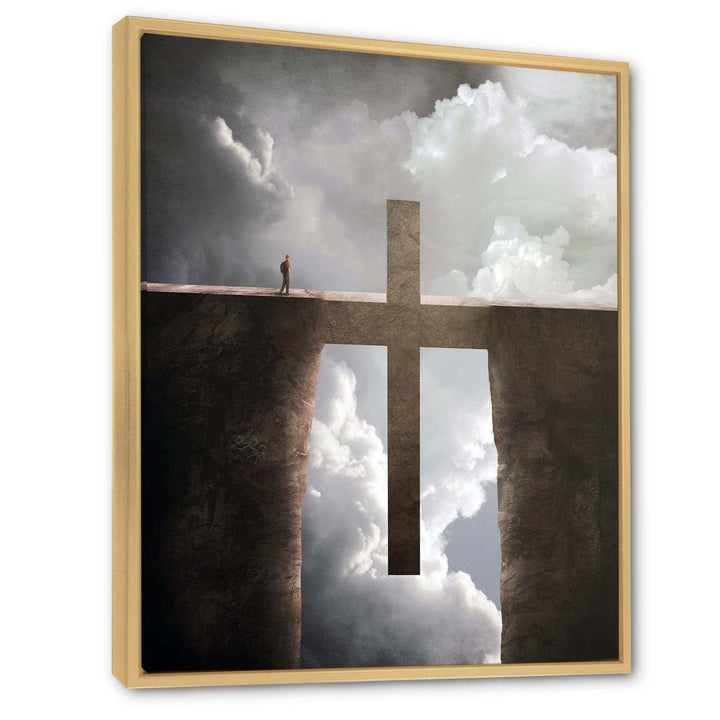 Big Cross between Two Cliffs - Landscapes Spiritual Religious Wall Art Print