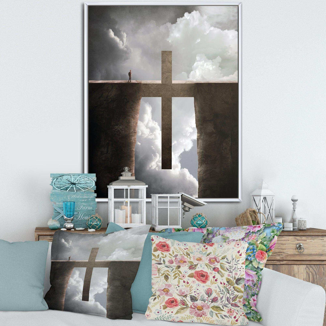 Big Cross between Two Cliffs - Landscapes Spiritual Religious Wall Art Print