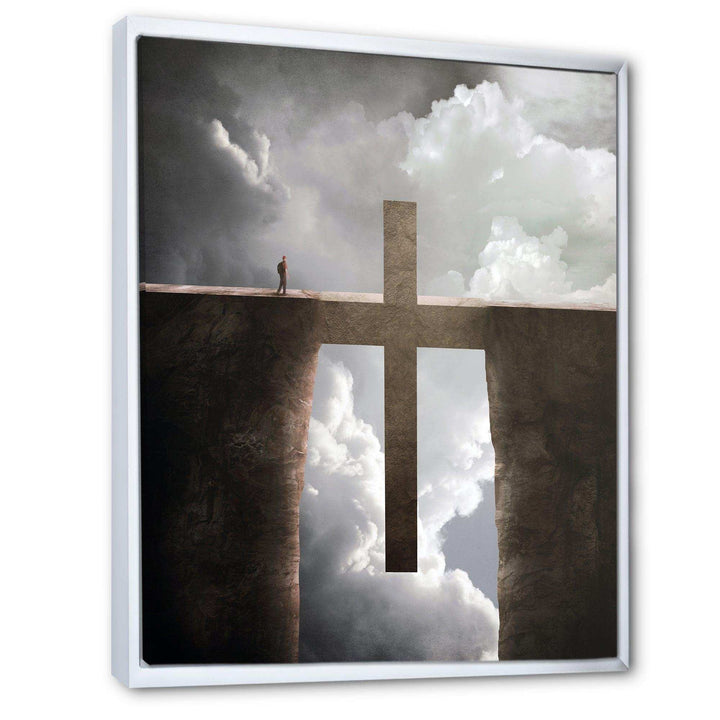Big Cross between Two Cliffs - Landscapes Spiritual Religious Wall Art Print