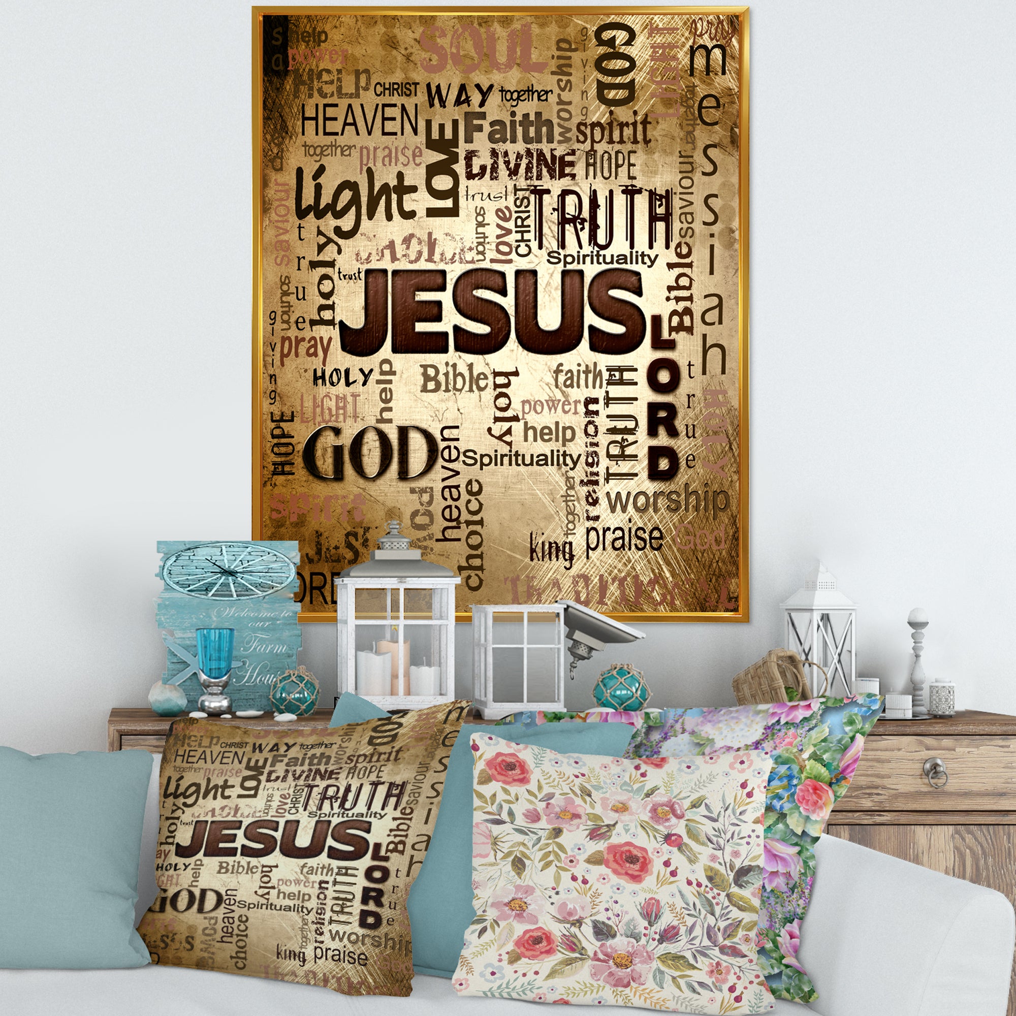 Jesus' word cloud in grunge background