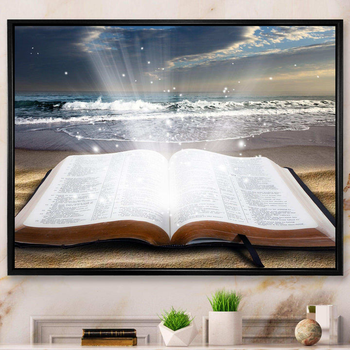 Jesus Bible at beach