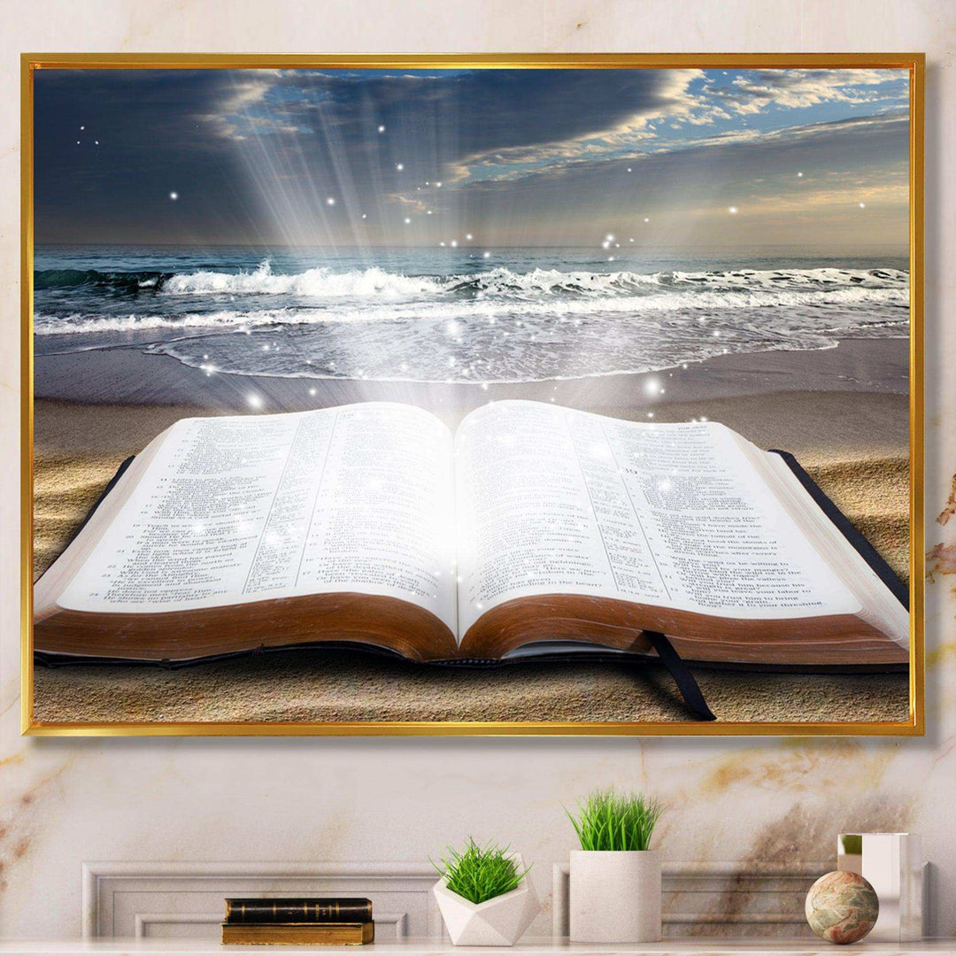 Jesus Bible at beach