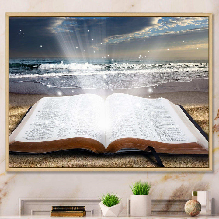 Jesus Bible at beach