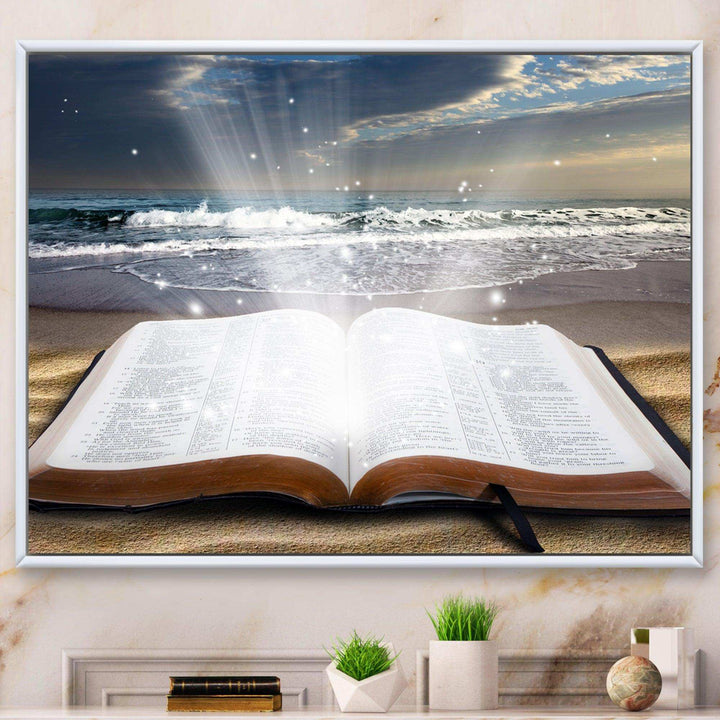Jesus Bible at beach