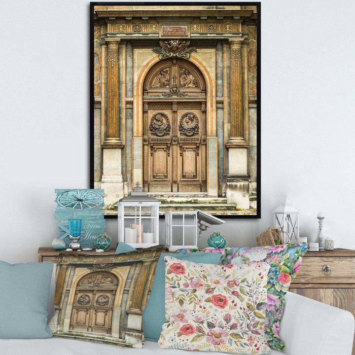 Old Wooden Door With Carvings in Paris, France - Traditional Wall Art Prints