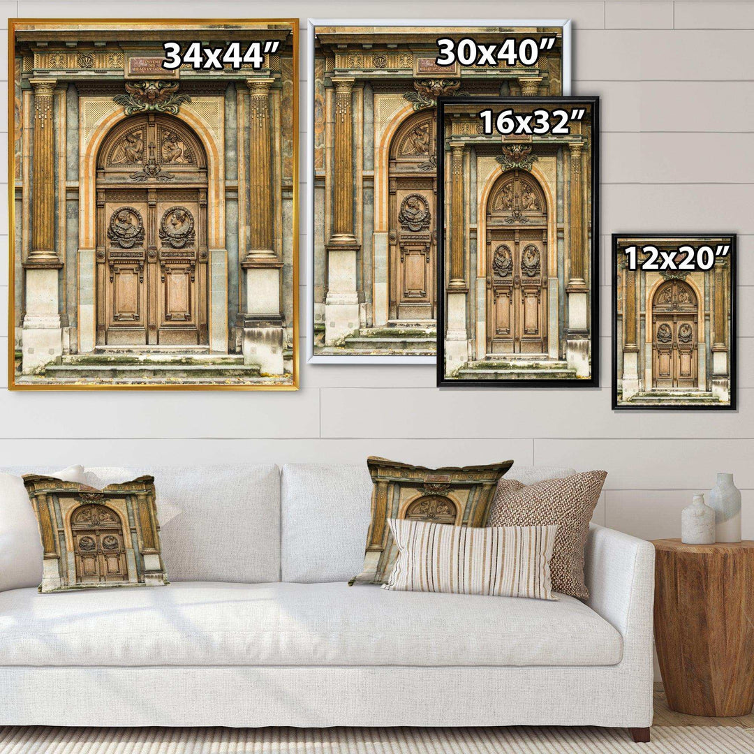 Old Wooden Door With Carvings in Paris, France - Traditional Wall Art Prints